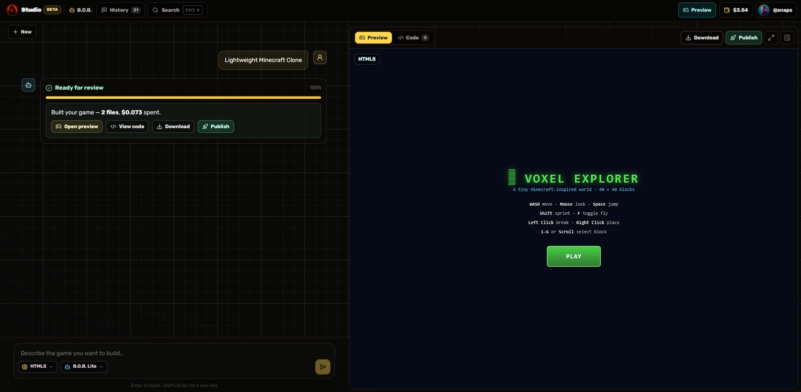 The Grotto Studio AI game builder
